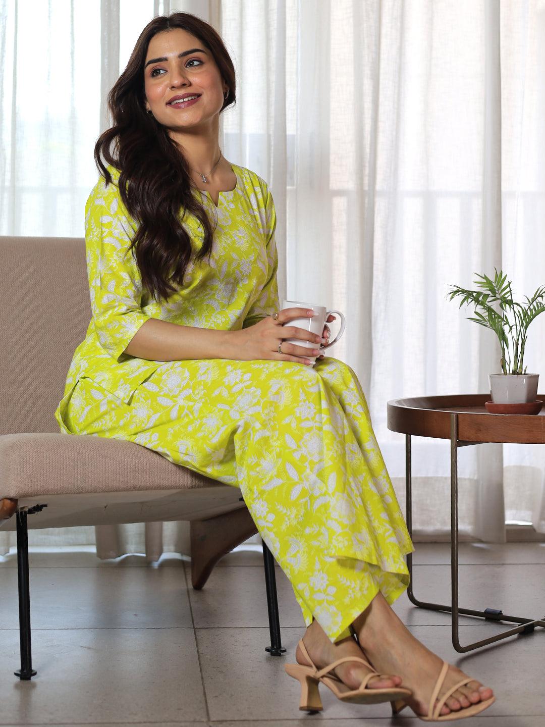 Green Printed Cotton Night Suits - Libas