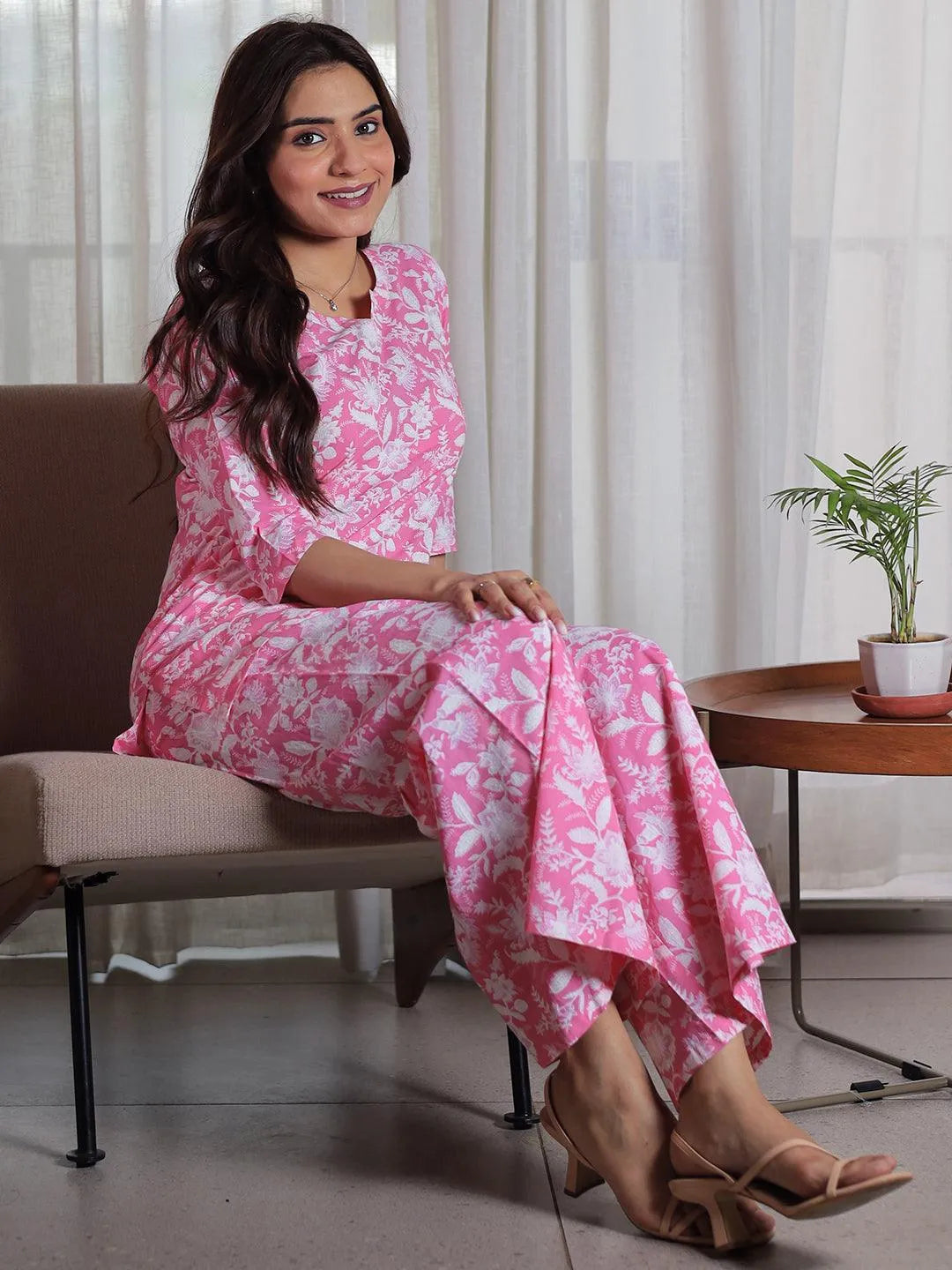 Pink Printed Cotton Night Suits - Libas