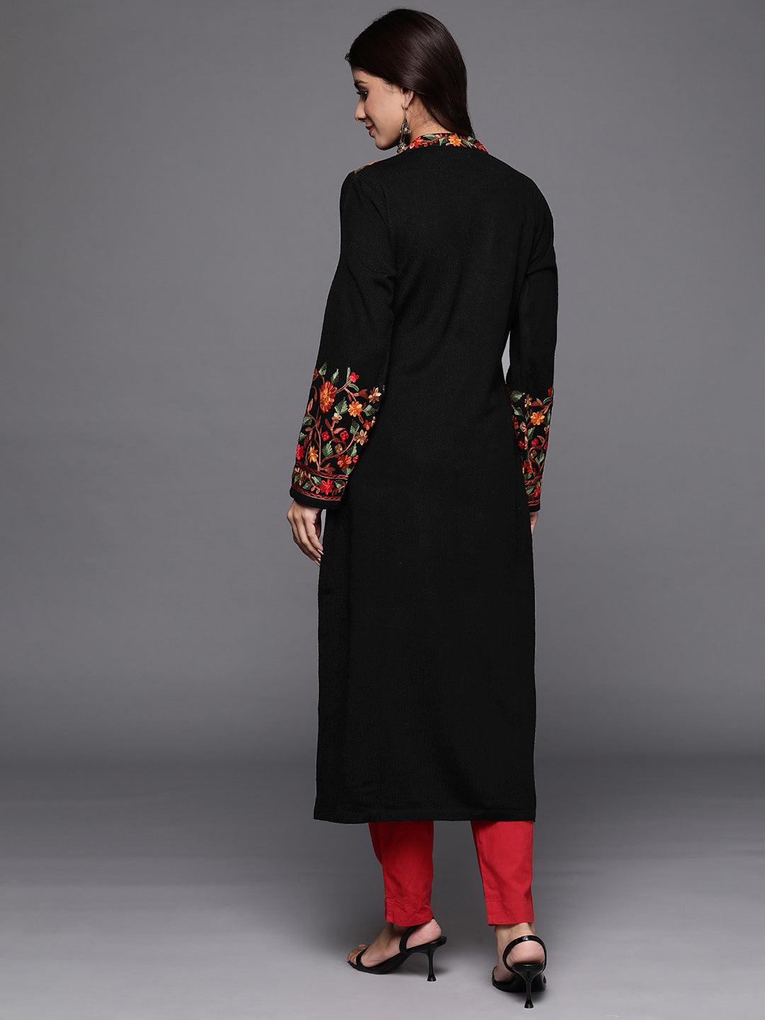 Black Embroidered Wool Straight Kurta - Libas