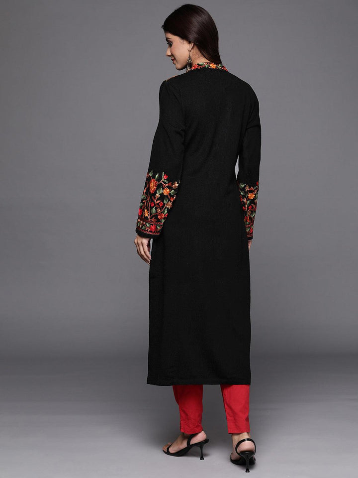 Black Embroidered Wool Straight Kurta - Libas