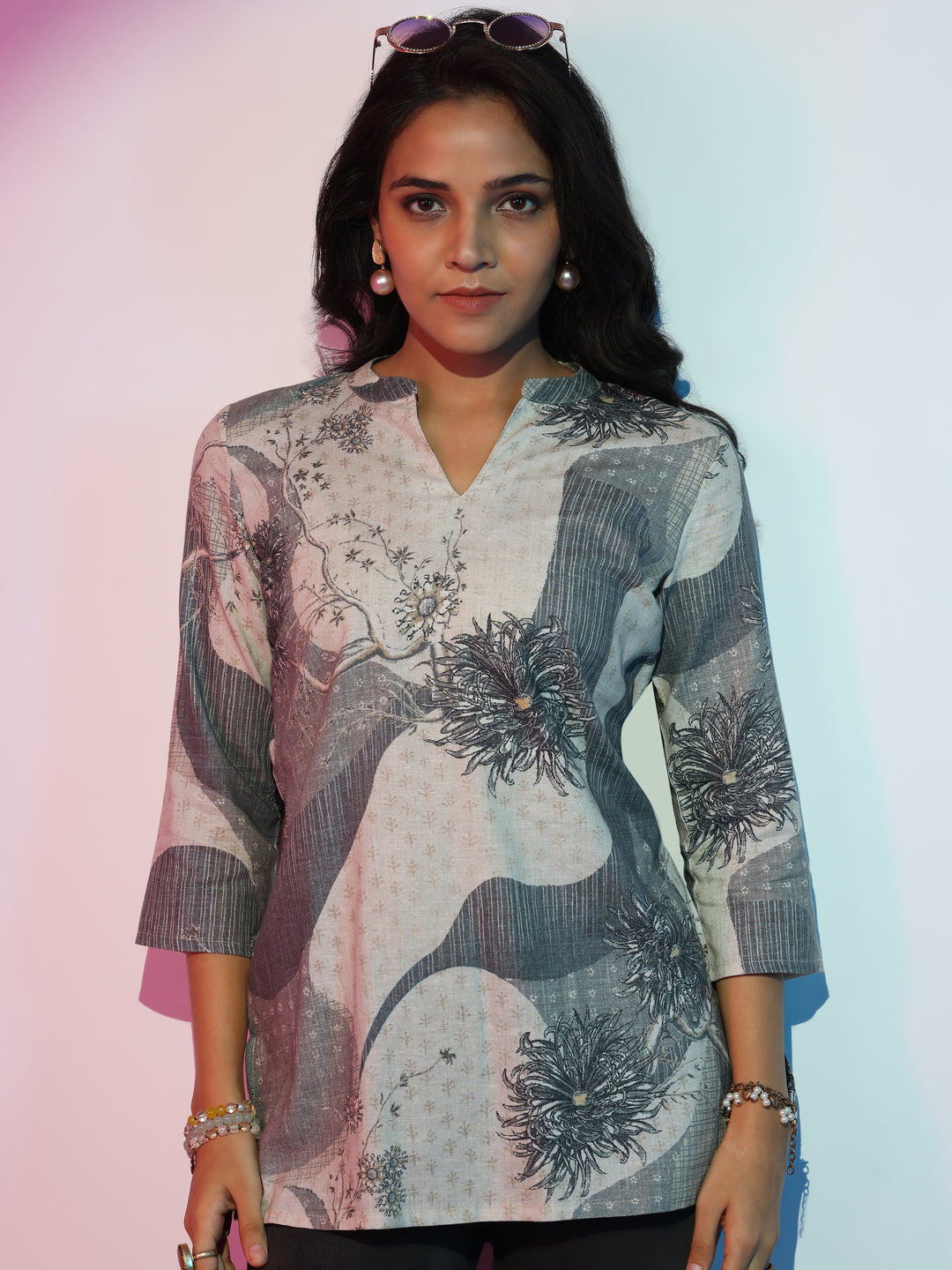  Off White Printed Linen Straight Kurti 