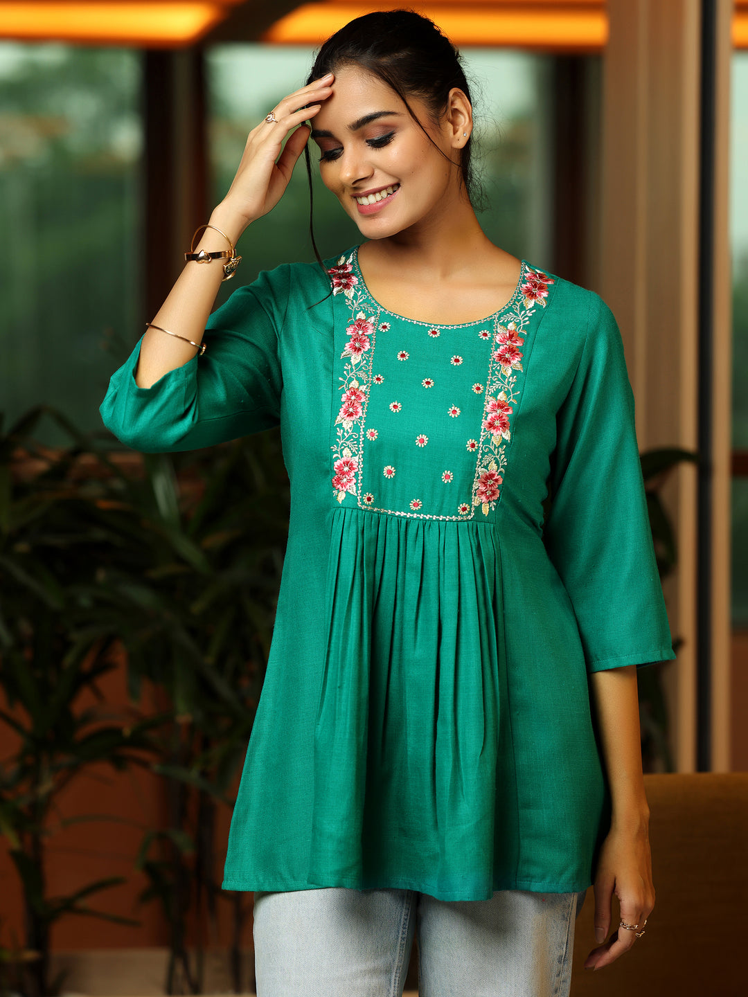 Rama Yoke Design Cotton Blend A-Line Kurti