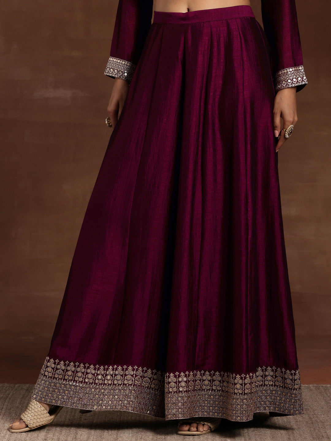 Maroon Embroidered Silk Blend Straight Suit With Dupatta - Libas