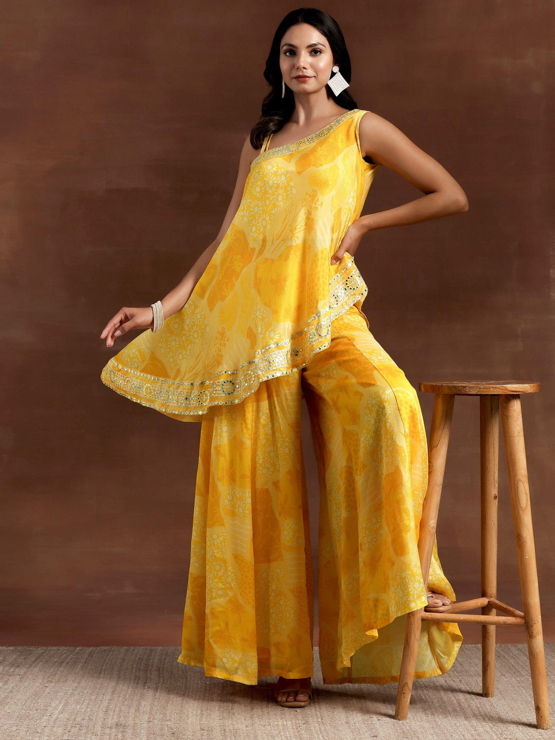 Naaz Yellow Printed Silk Blend Co-Ords - Libas 