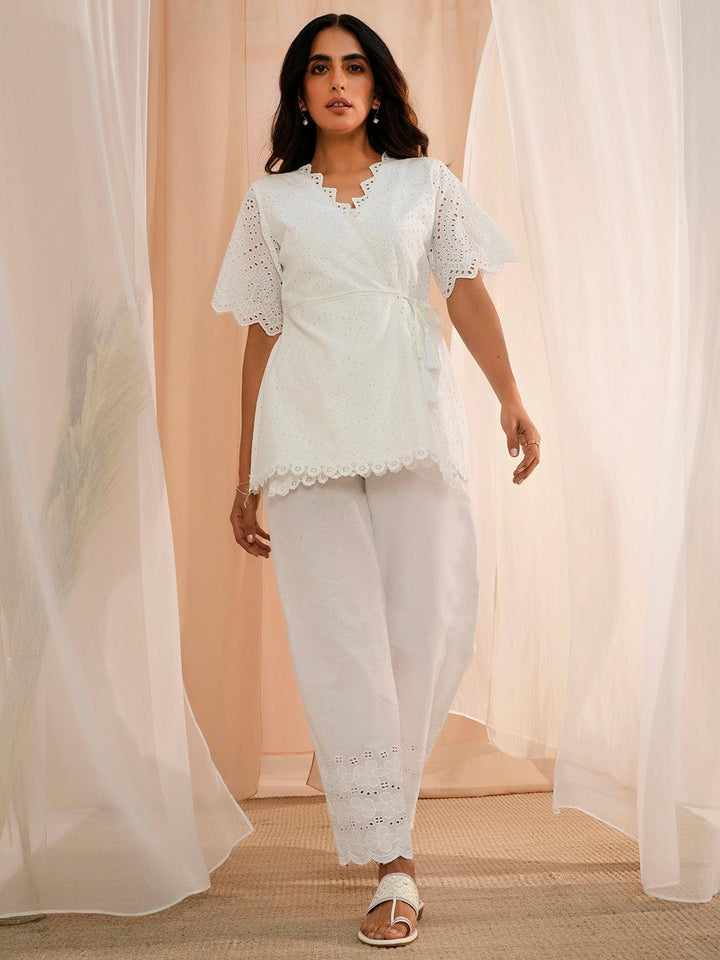 White Cotton Straight Kurti - Libas