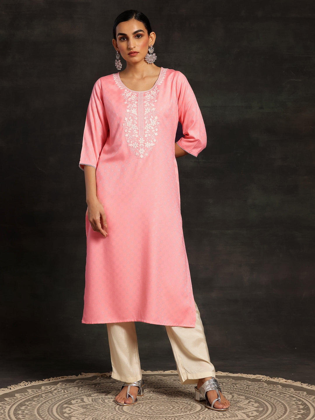 Pink Yoke Design Rayon Straight Kurta - Libas