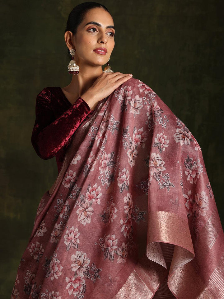 Sienna Printed Silk Blend Saree With Unstitched Blouse Piece - Libas