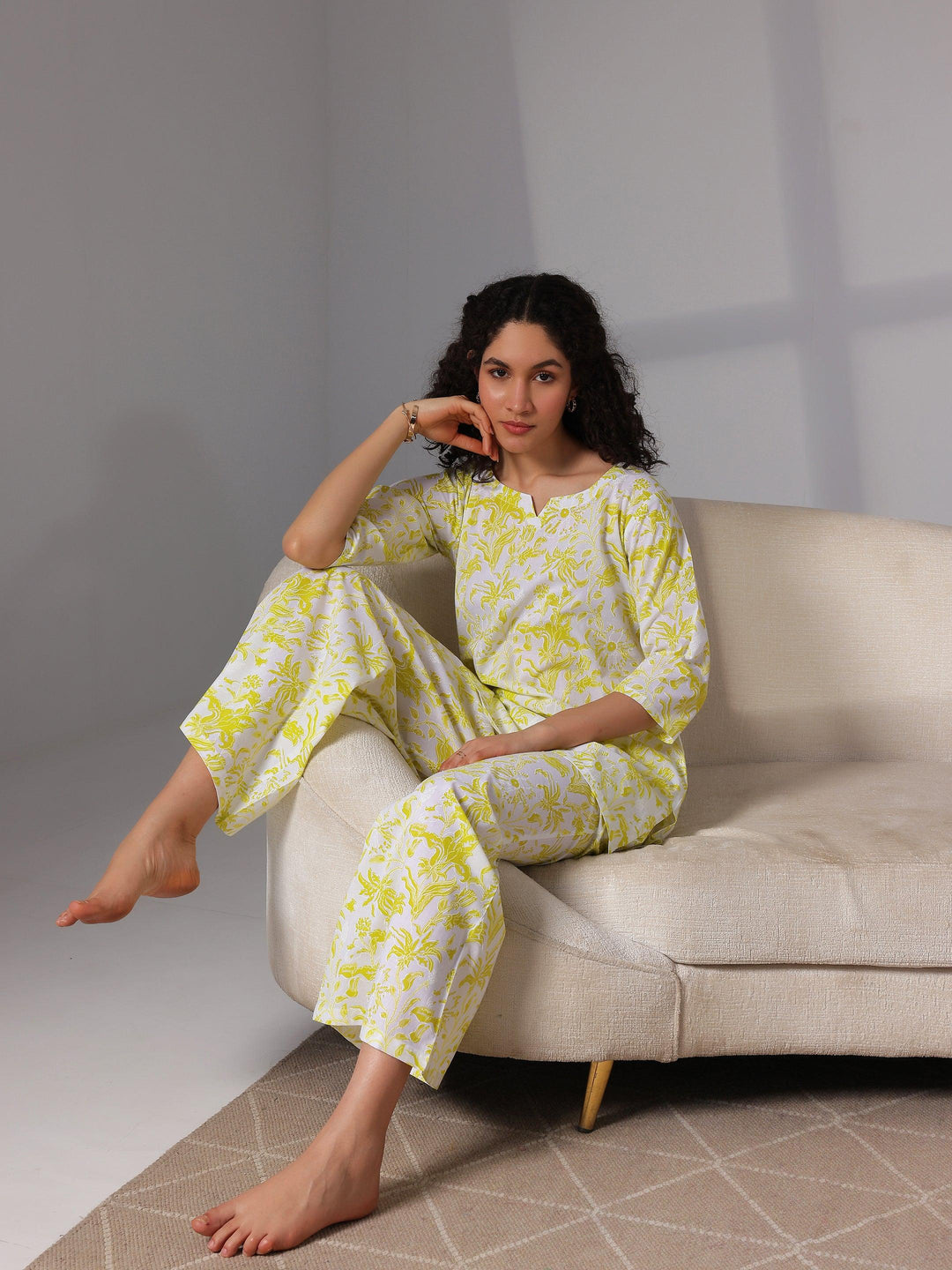 Green Printed Cotton Night Suits - Libas 