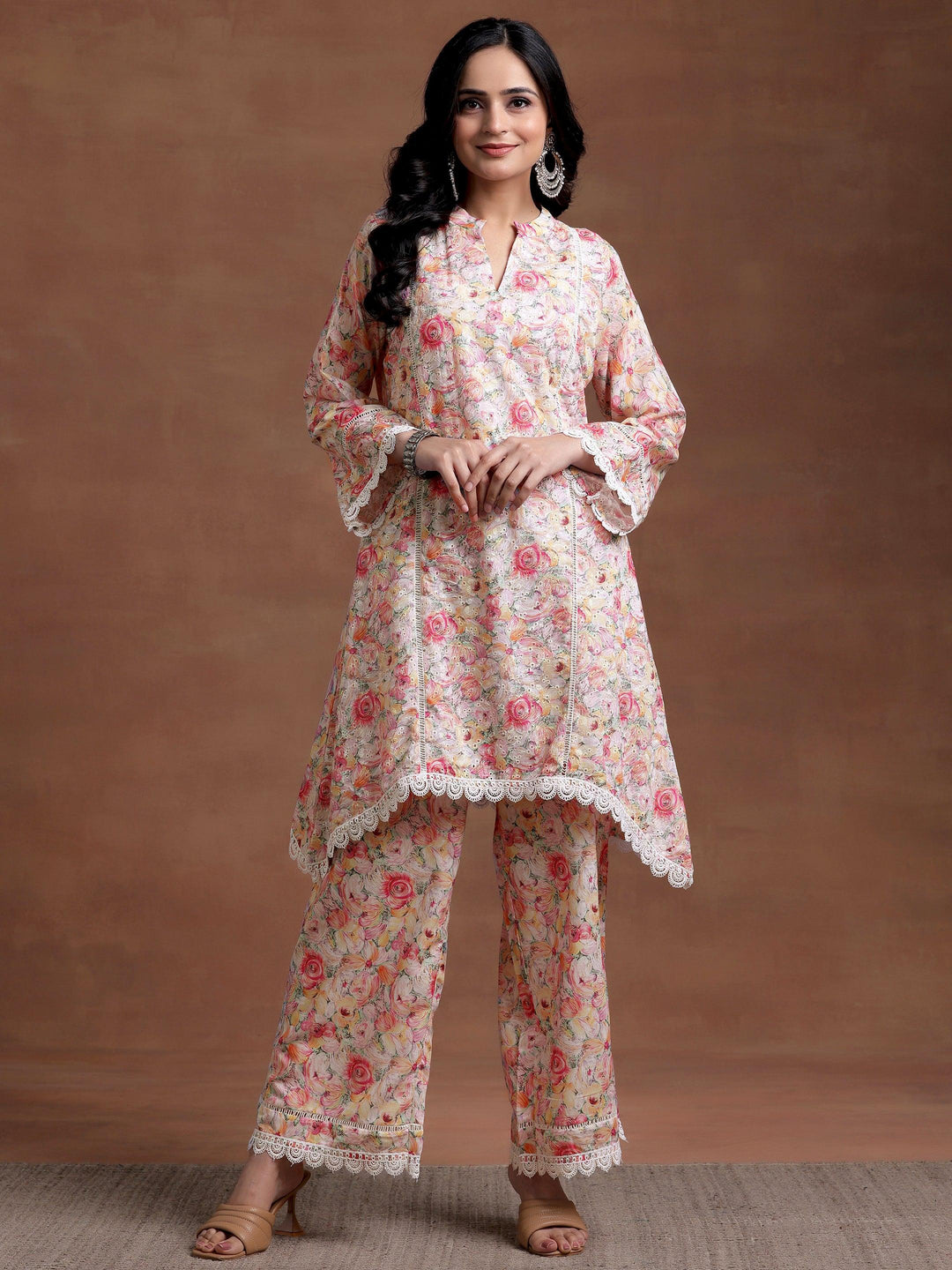 Multi Printed Cotton A-Line Kurta With Palazzos - Libas 