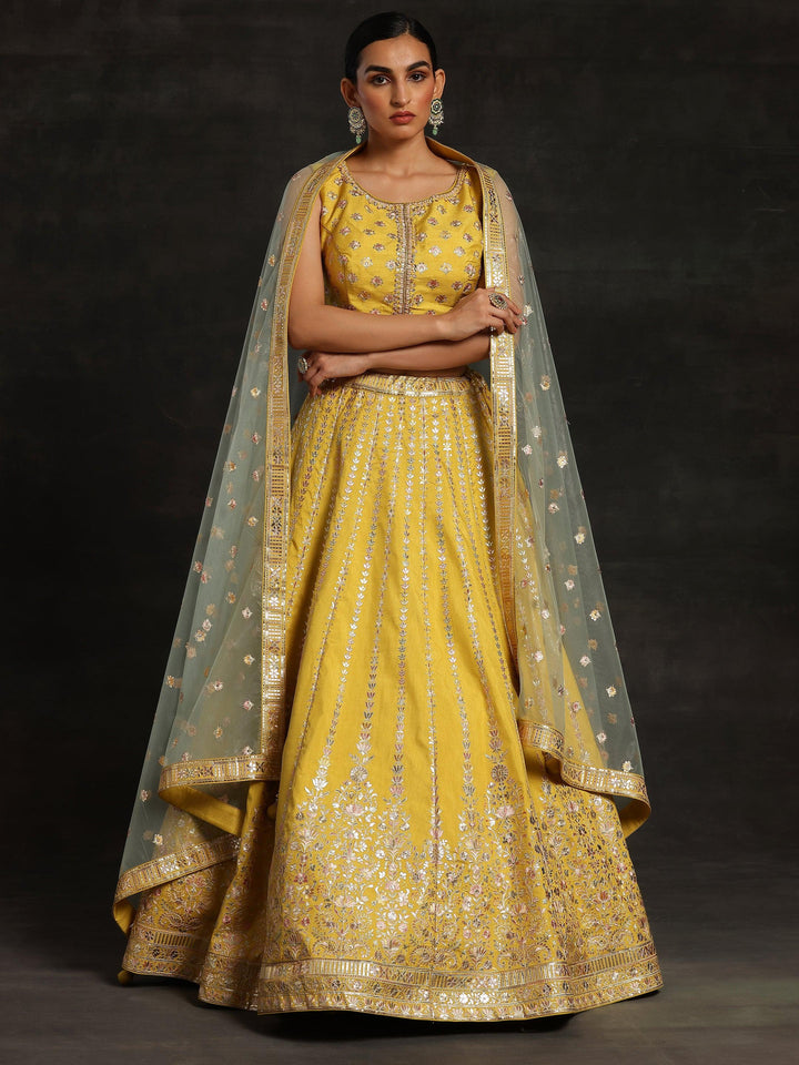 Libas Art Yellow Embroidered Silk Blend Lehenga Set - Libas