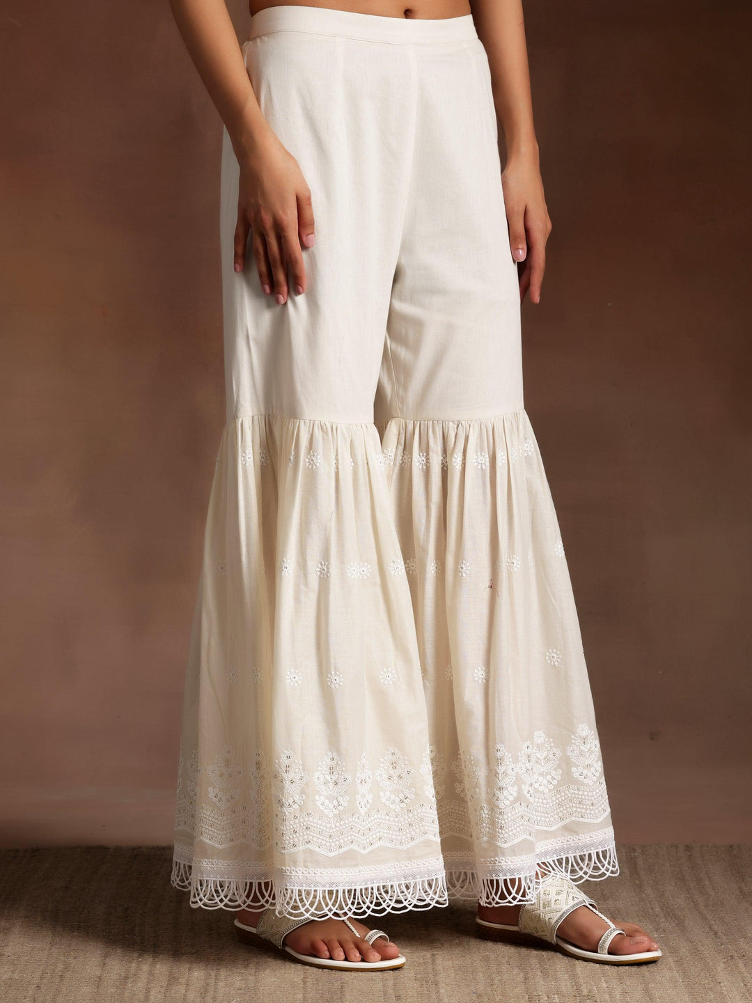 Off White Embroidered Cotton Straight Suit With Dupatta - Libas 