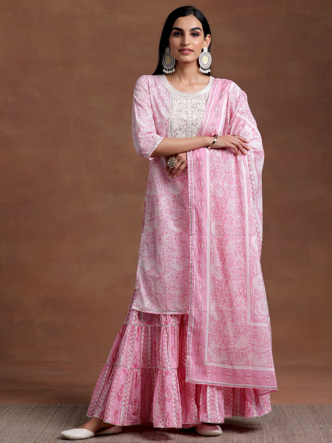 Pink Yoke Design Cotton Straight Suit With Dupatta - Libas 