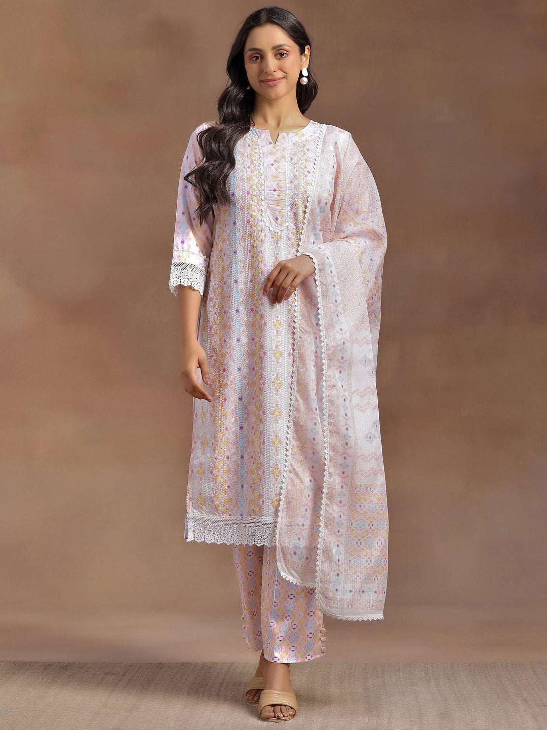 Peach Embroidered Cotton Blend Straight Suit With Dupatta - Libas