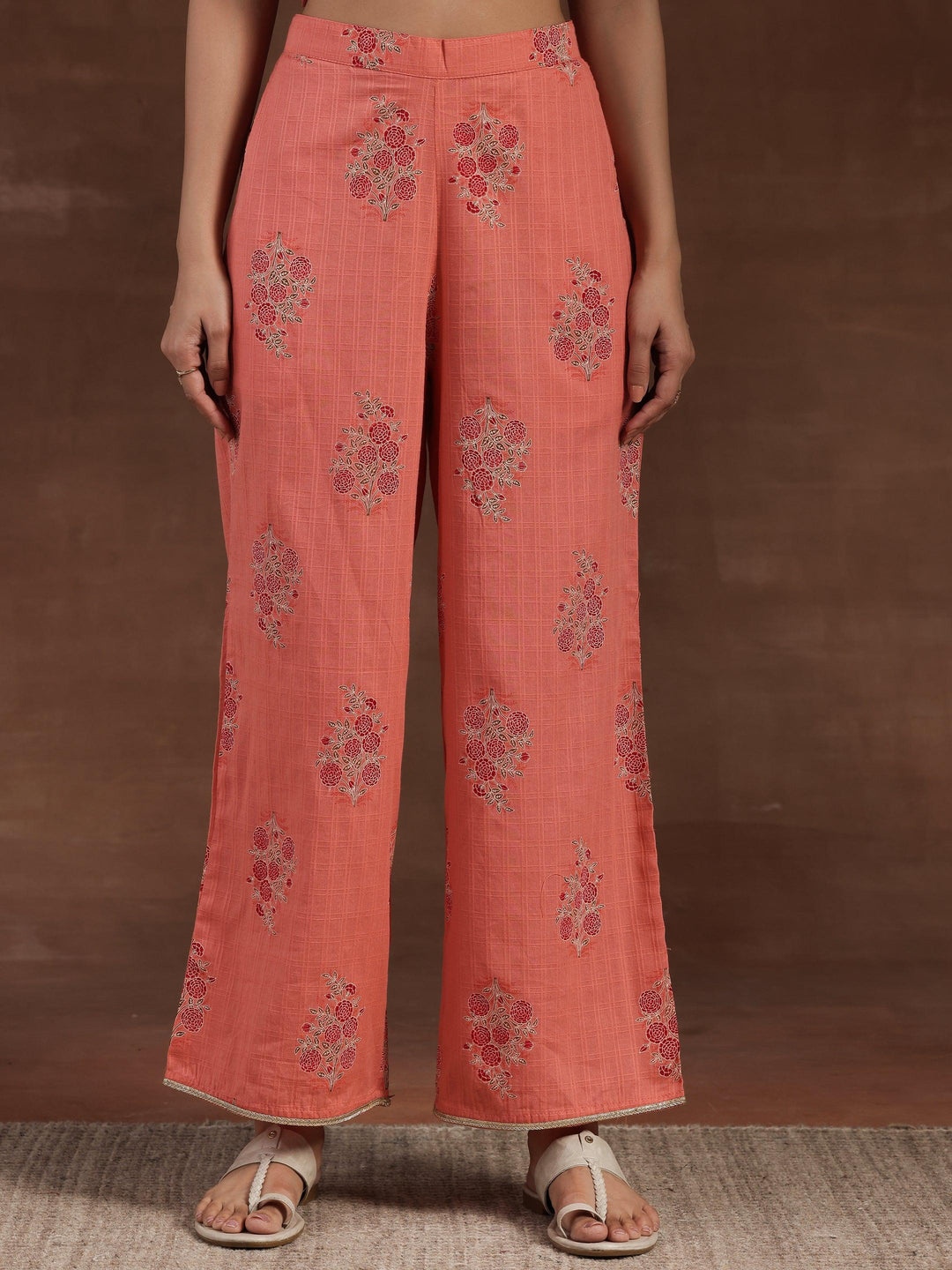 Peach Printed Cotton Straight Kurta Set - Libas 