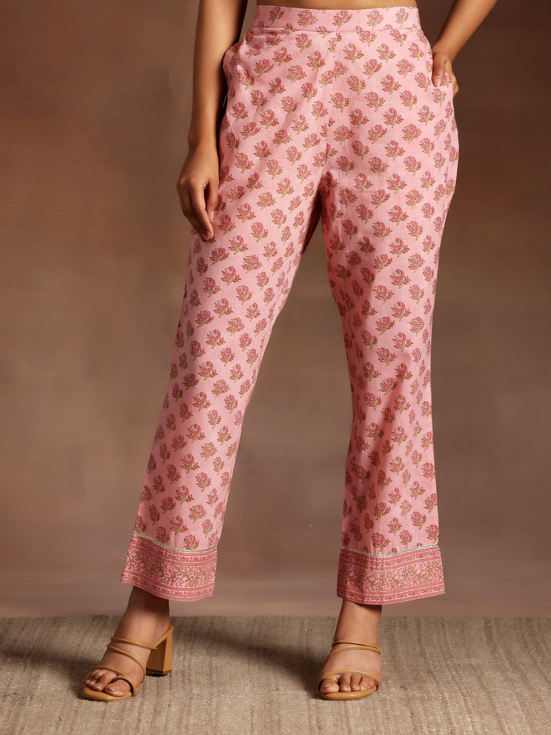 Mariyam Pink Printed Cotton A-Line Kurta With Palazzos & Dupatta - Libas 