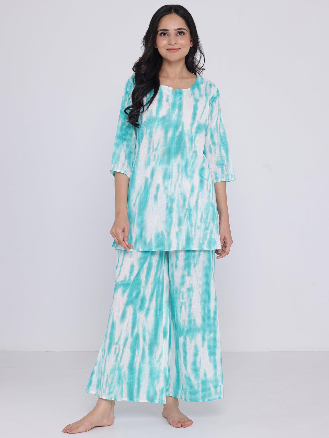 Blue Printed Cotton Night Suits - Libas 