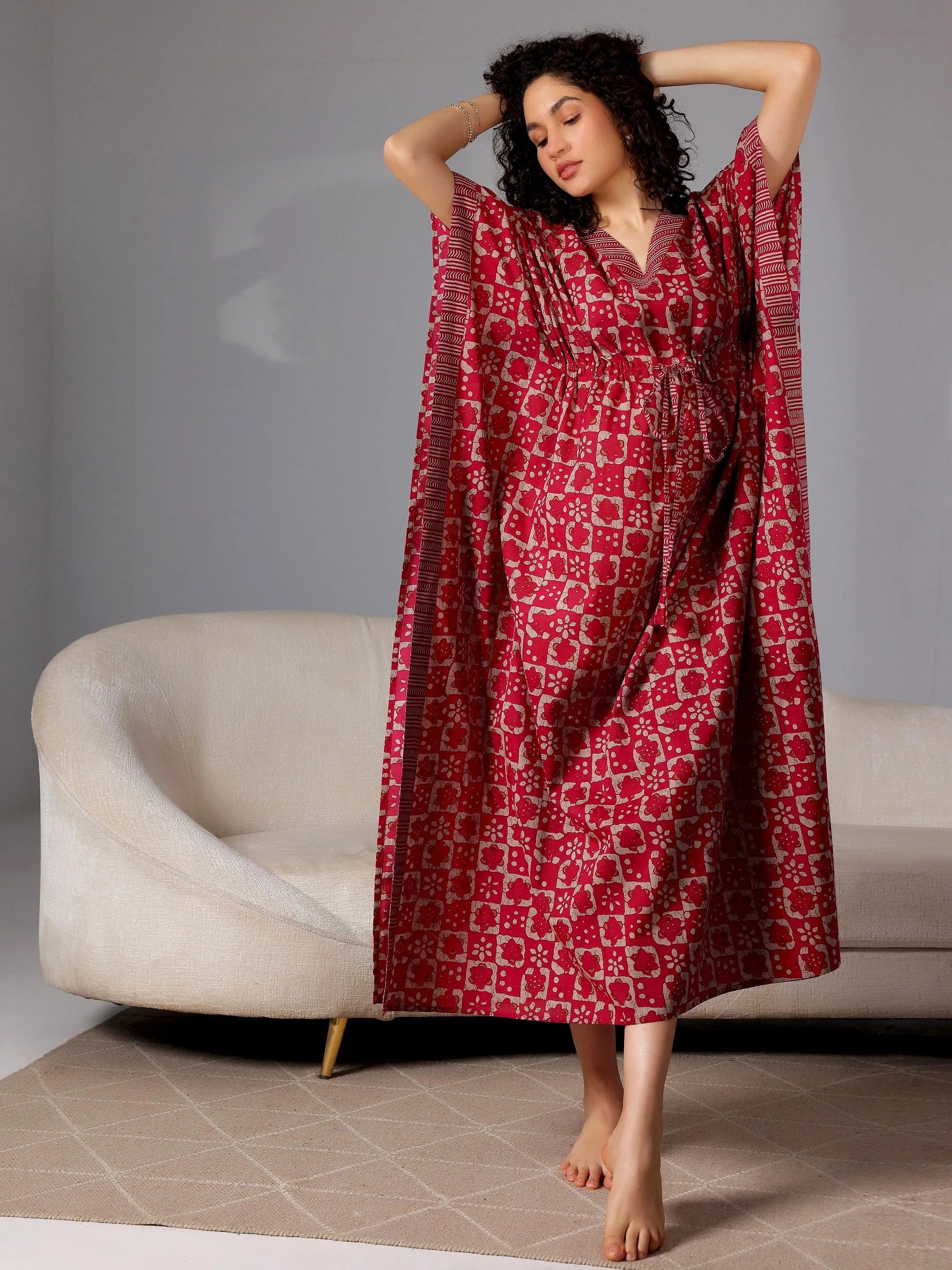 Buy Magenta Printed Cotton Kaftan Night Dress Online at Rs.1169 Libas