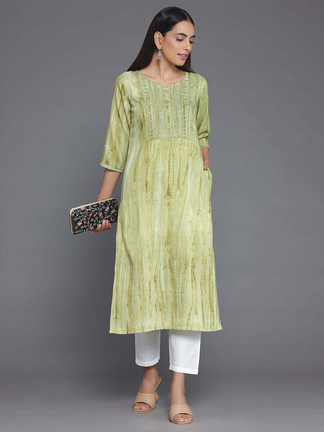 Green Yoke Design Cotton Straight Kurta - Libas 