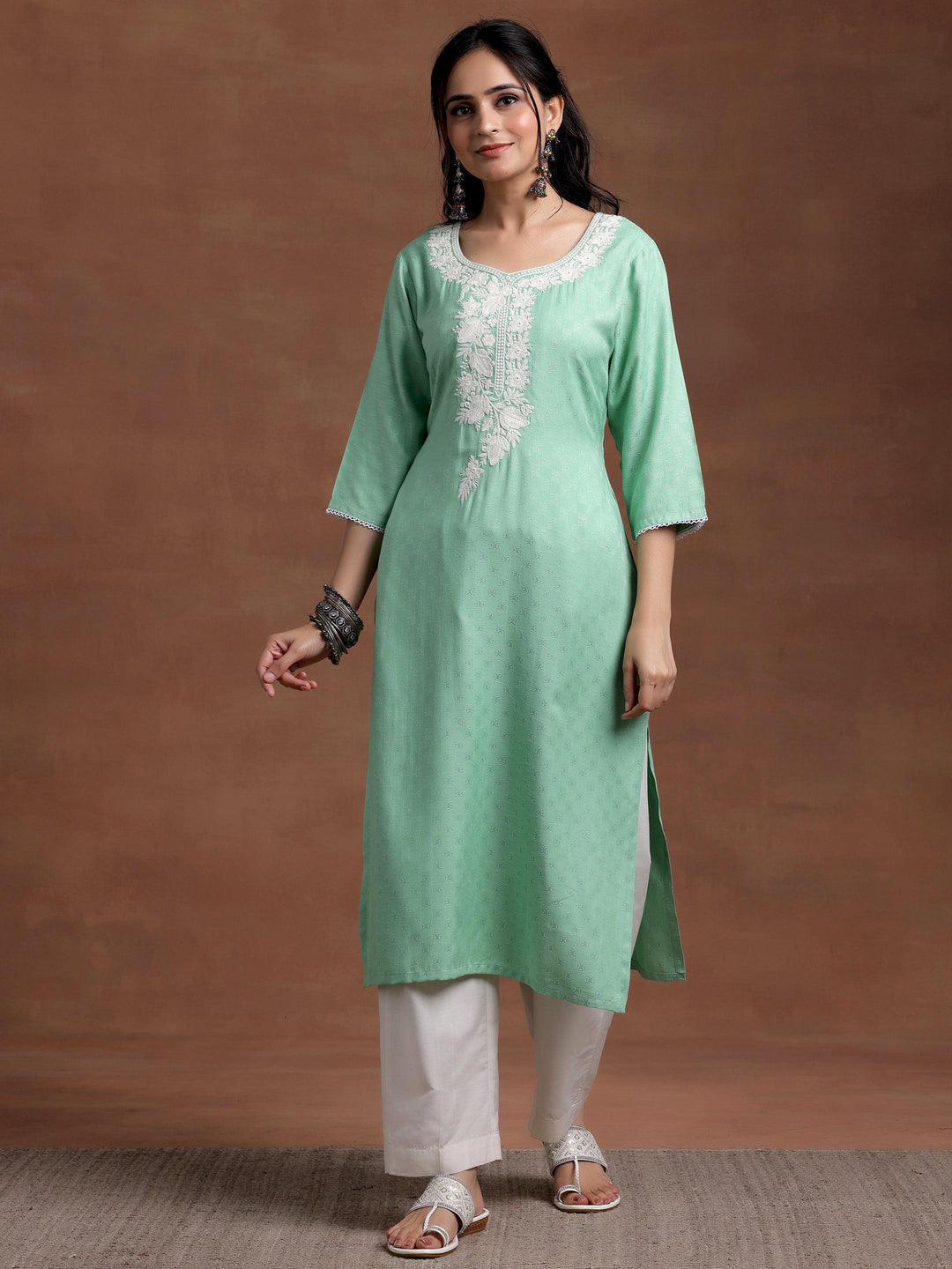 Green Yoke Design Rayon Straight Kurta - Libas 