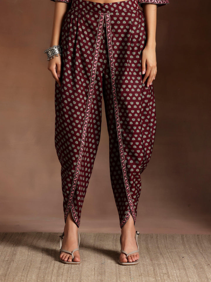 Burgundy Printed Silk Blend Straight Suit With Dupatta - Libas