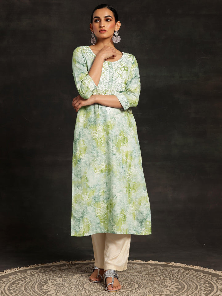 Green Printed Cotton Straight Kurta - Libas