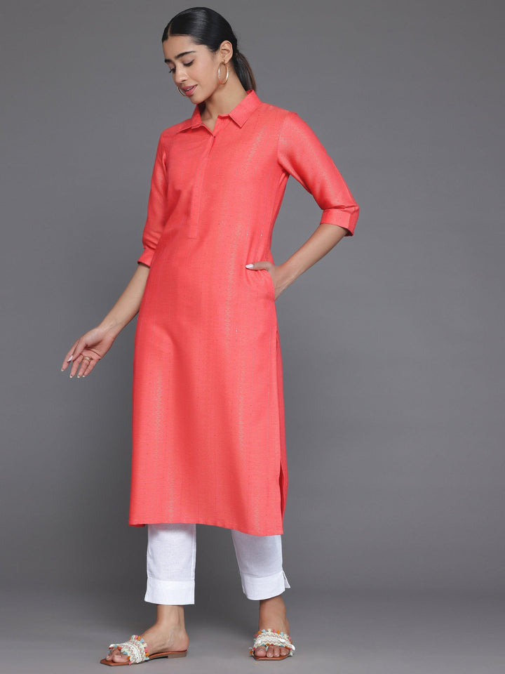 Coral Woven Design Cotton Straight Kurta - Libas