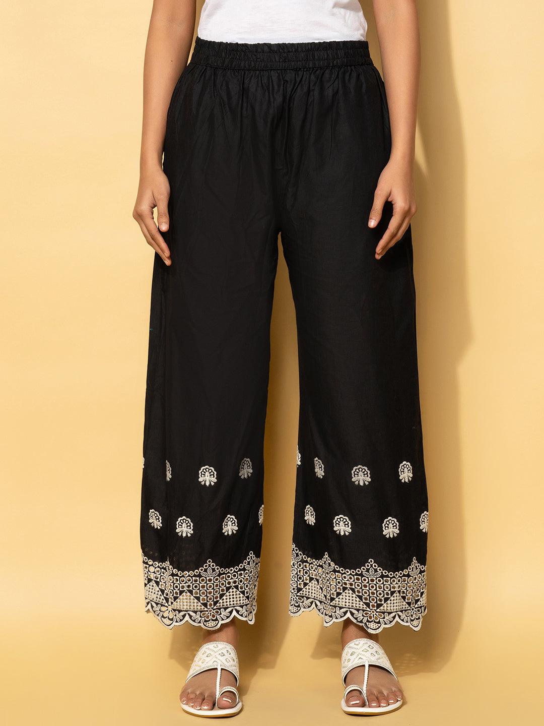 Black Embroidered Cotton Co-Ords