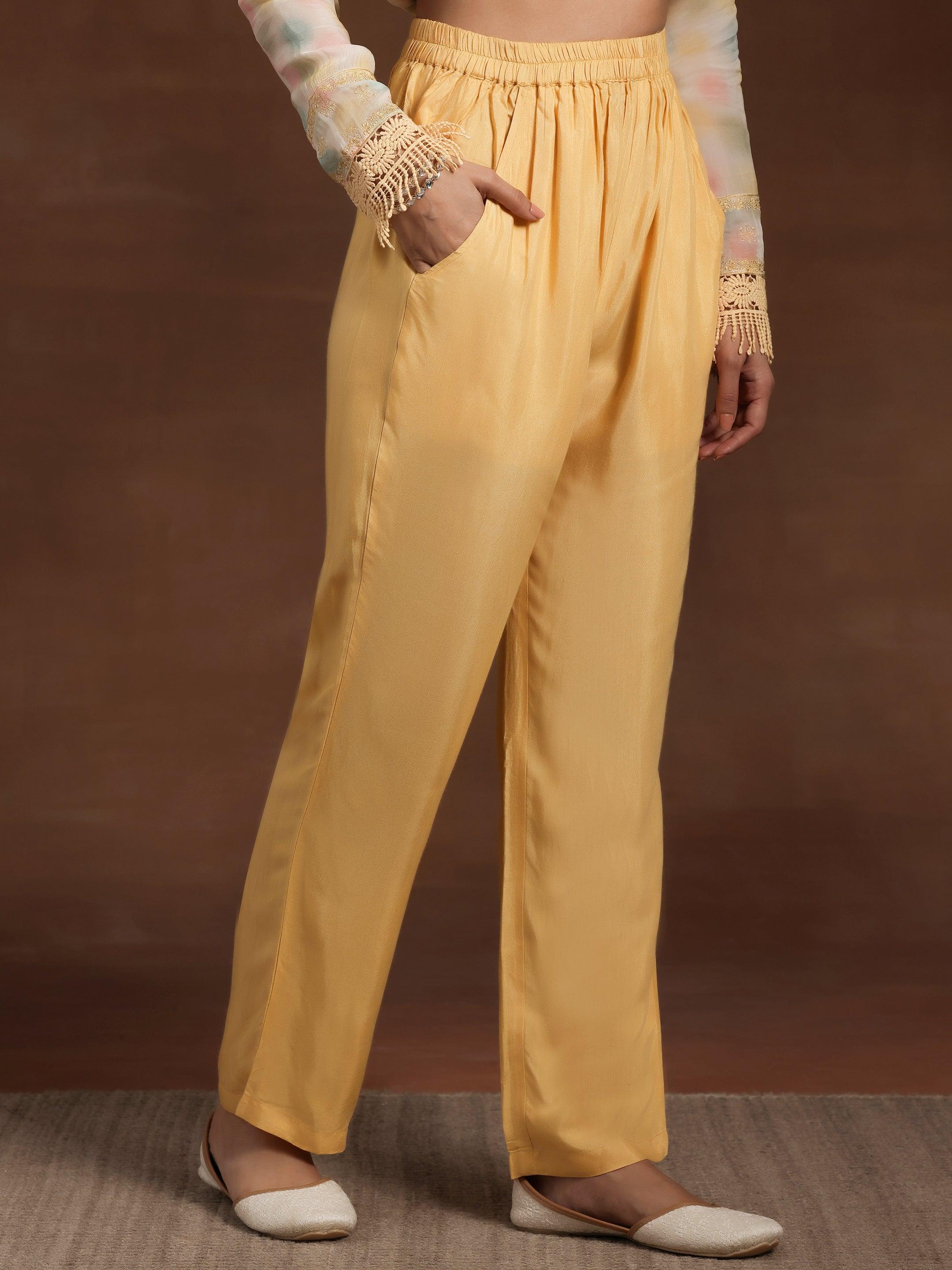 Yellow Embroidered Organza Straight Suit With Dupatta