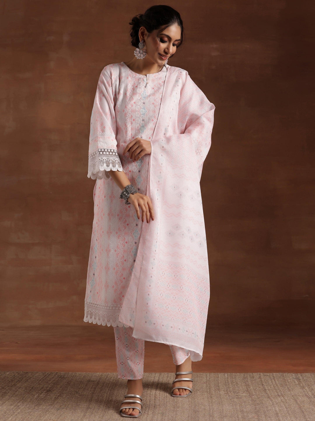 Peach Embroidered Cotton Blend Straight Suit With Dupatta - Libas 