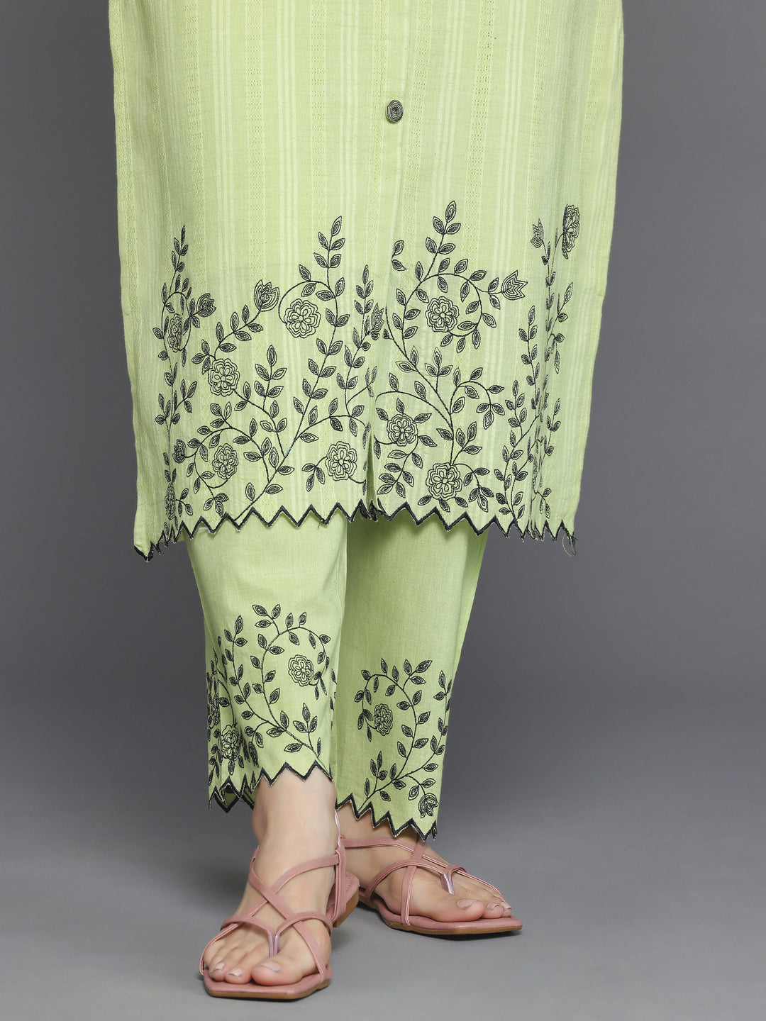  Green Woven Design Cotton Straight Suit With Dupatta 