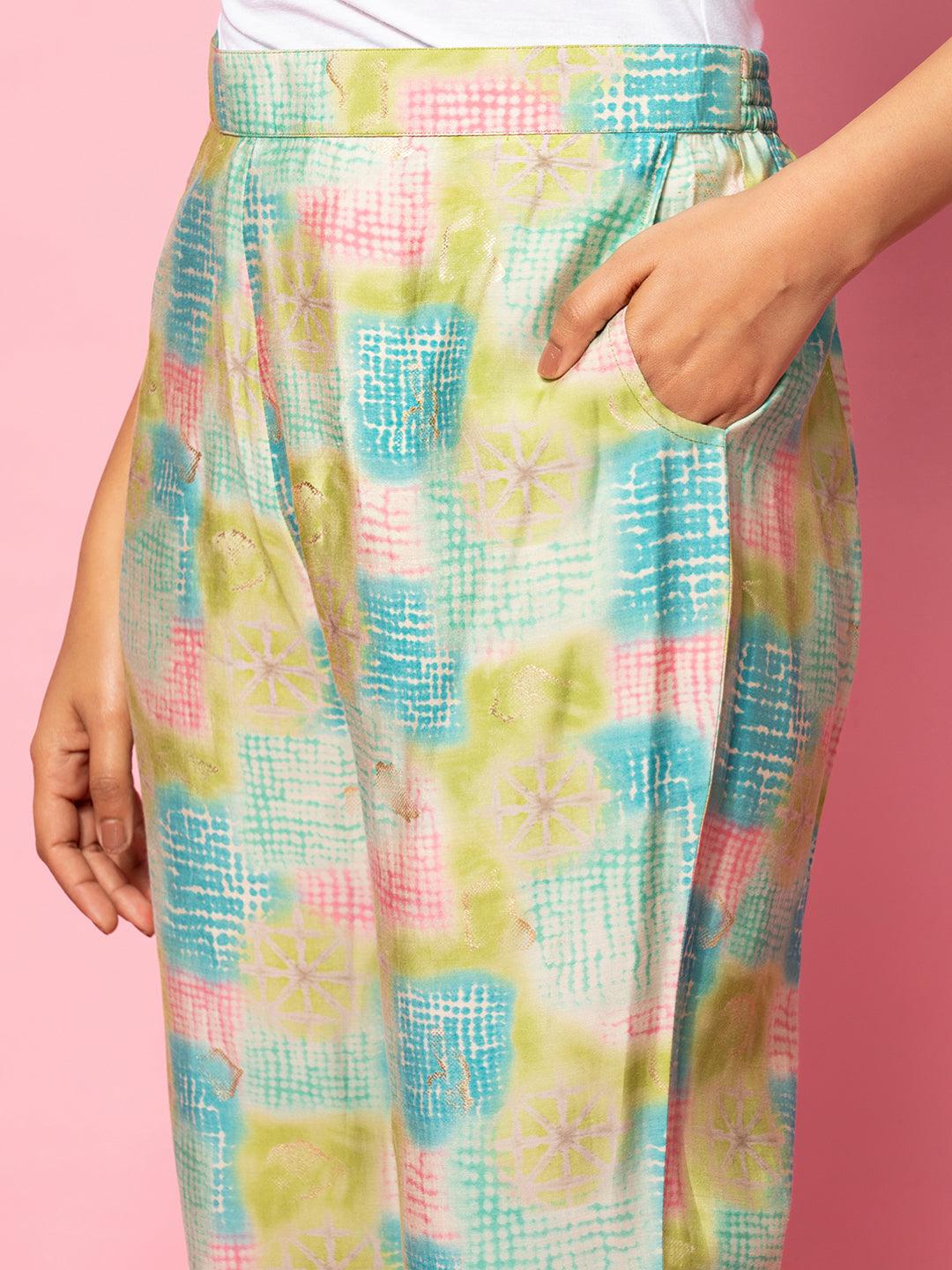 Green Printed Silk Blend Co-Ords - Libas 