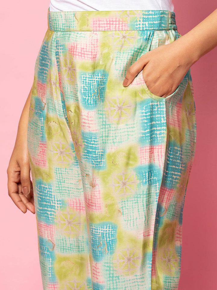 Green Printed Silk Blend Co-Ords - Libas