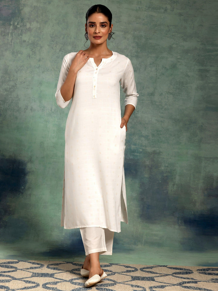 Cream Woven Design Rayon Straight Kurta - Libas