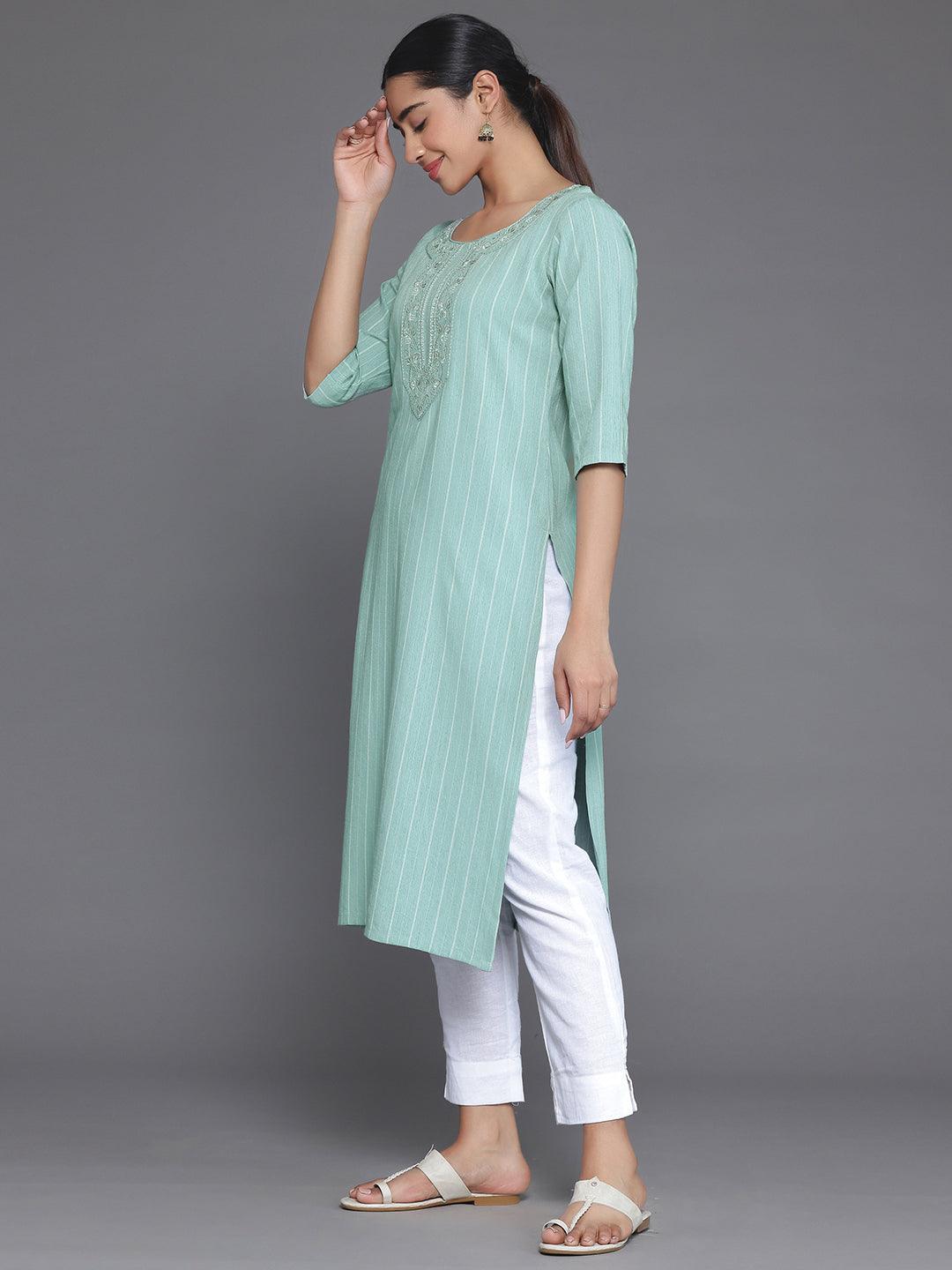 Green Yoke Design Rayon Straight Kurta - Libas 