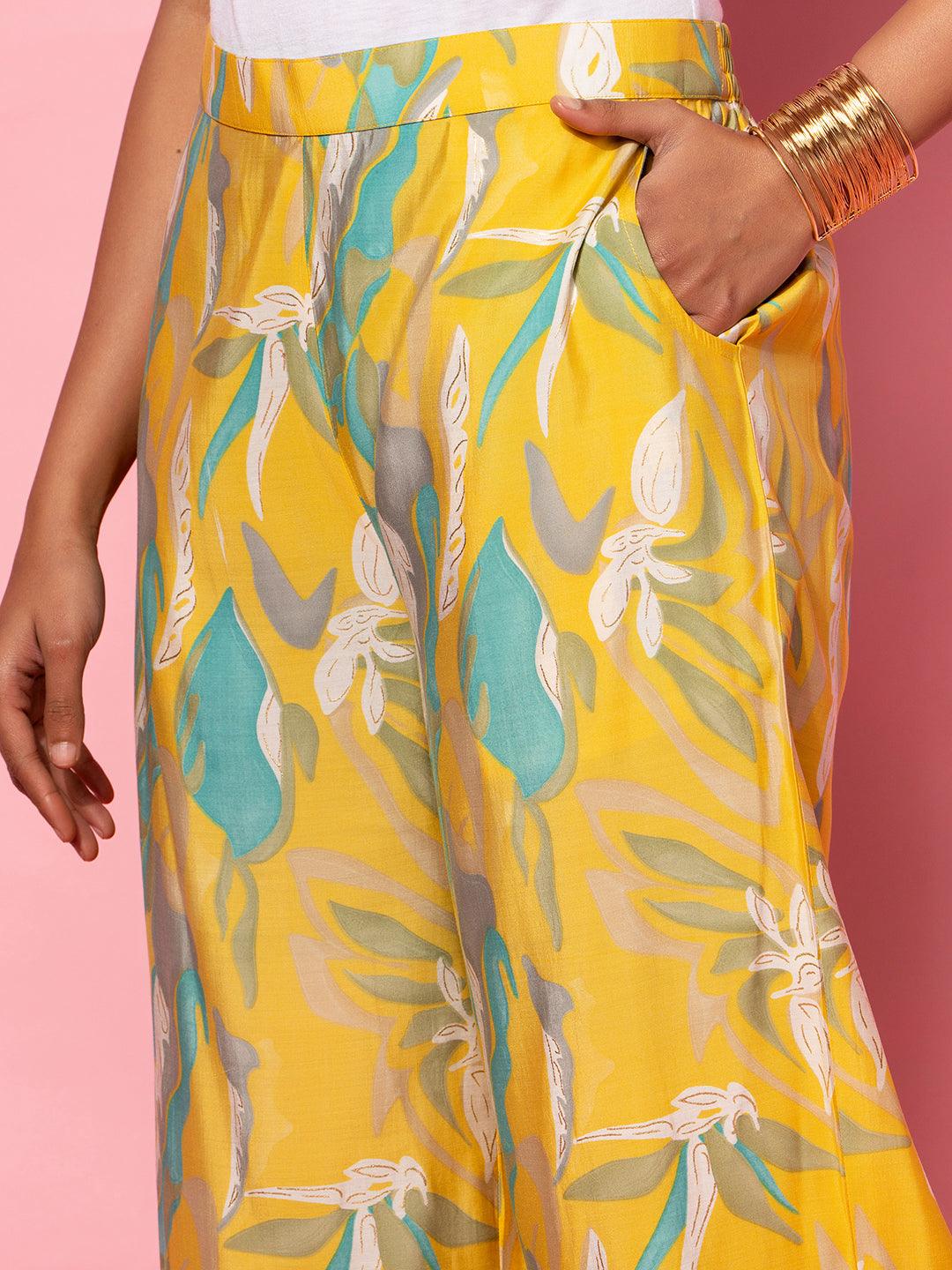 Mustard Printed Silk Blend Co-Ords - Libas 