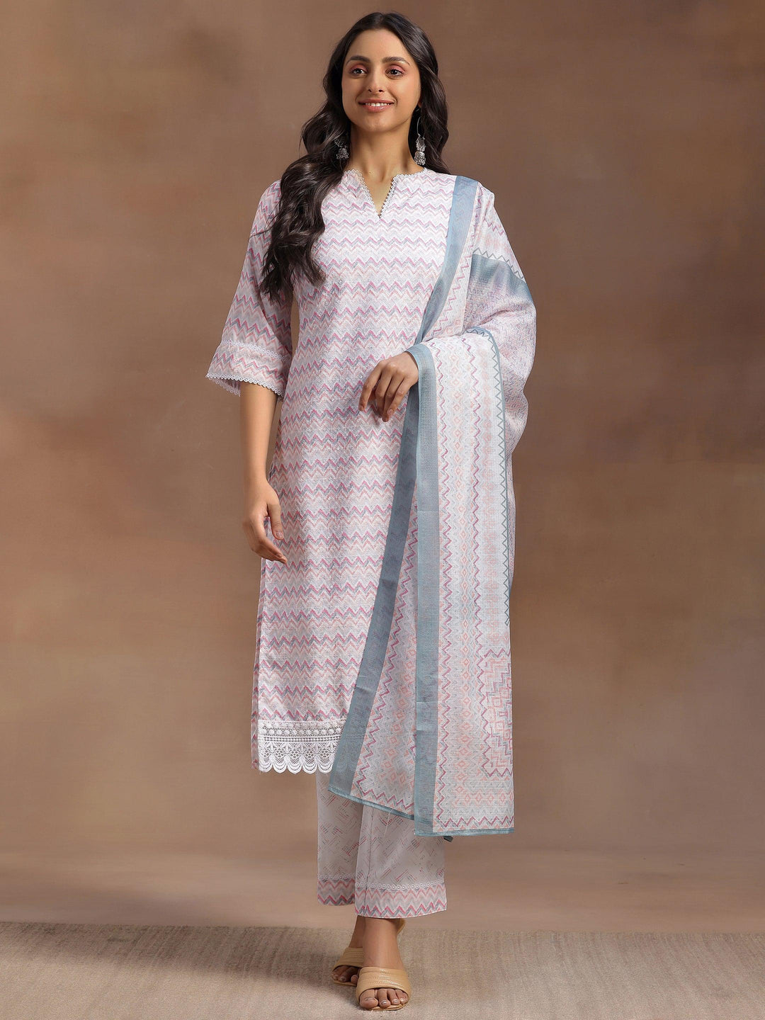 Pink Embroidered Cotton Blend Straight Suit With Dupatta - Libas 