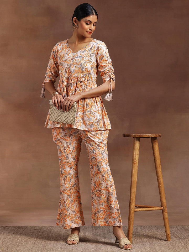 Orange Printed Cotton Blend Co-Ords - Libas