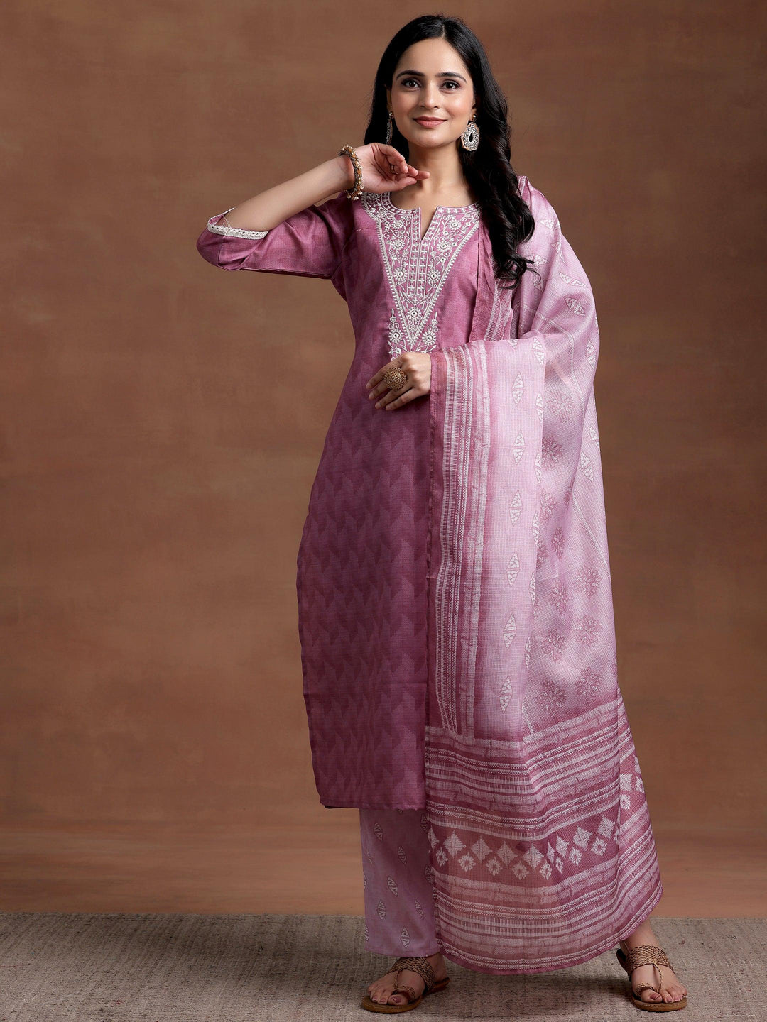 Pink Yoke Design Cotton Straight Suit With Dupatta - Libas 