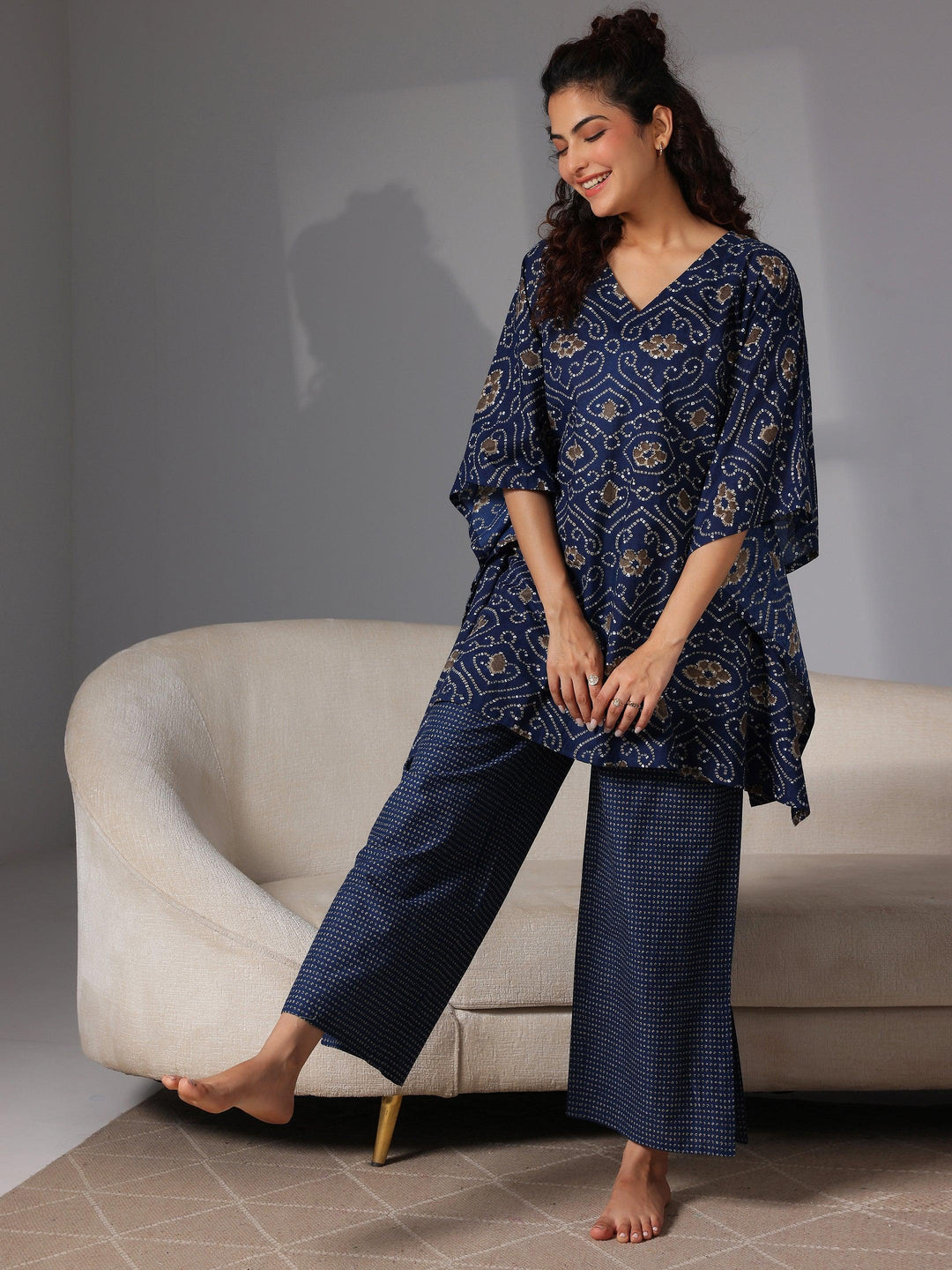 Blue Printed Cotton Night Suits - Libas 