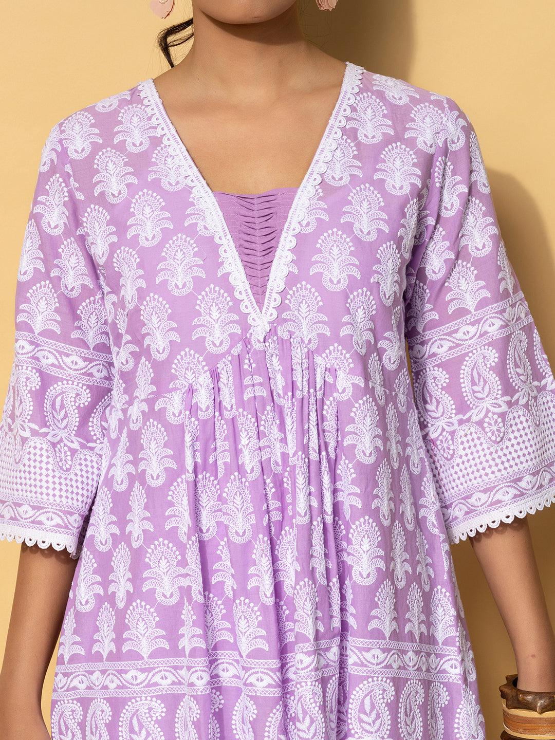 Purple Self Design Cotton Co-Ords - Libas 