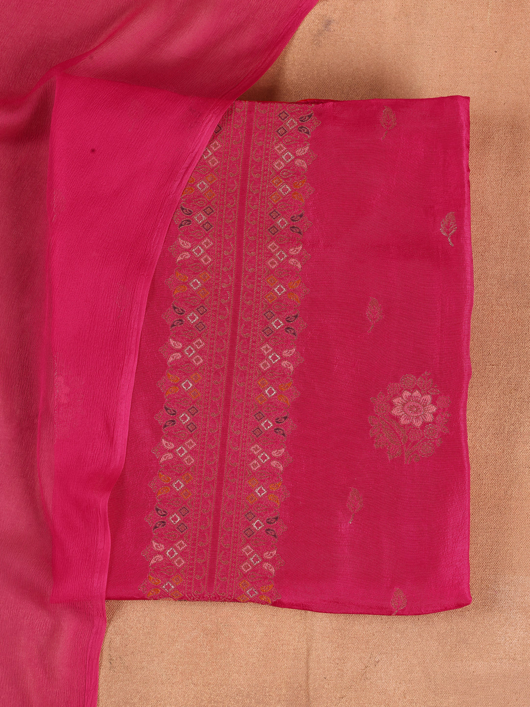 Pink Woven Design Silk Blend Unstitched Suit Set