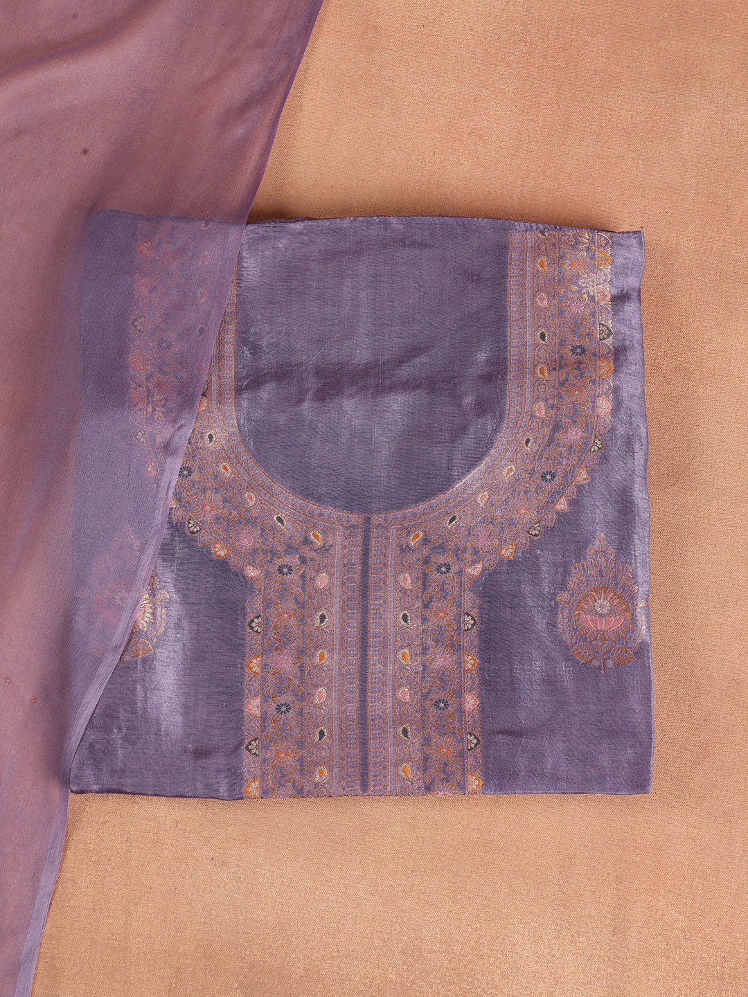 Purple Woven Design Silk Blend Dress Material With Dupatta