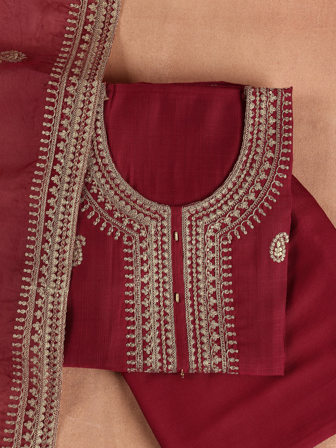  Pink Embroidered Cotton Blend Dress Material With Dupatta 