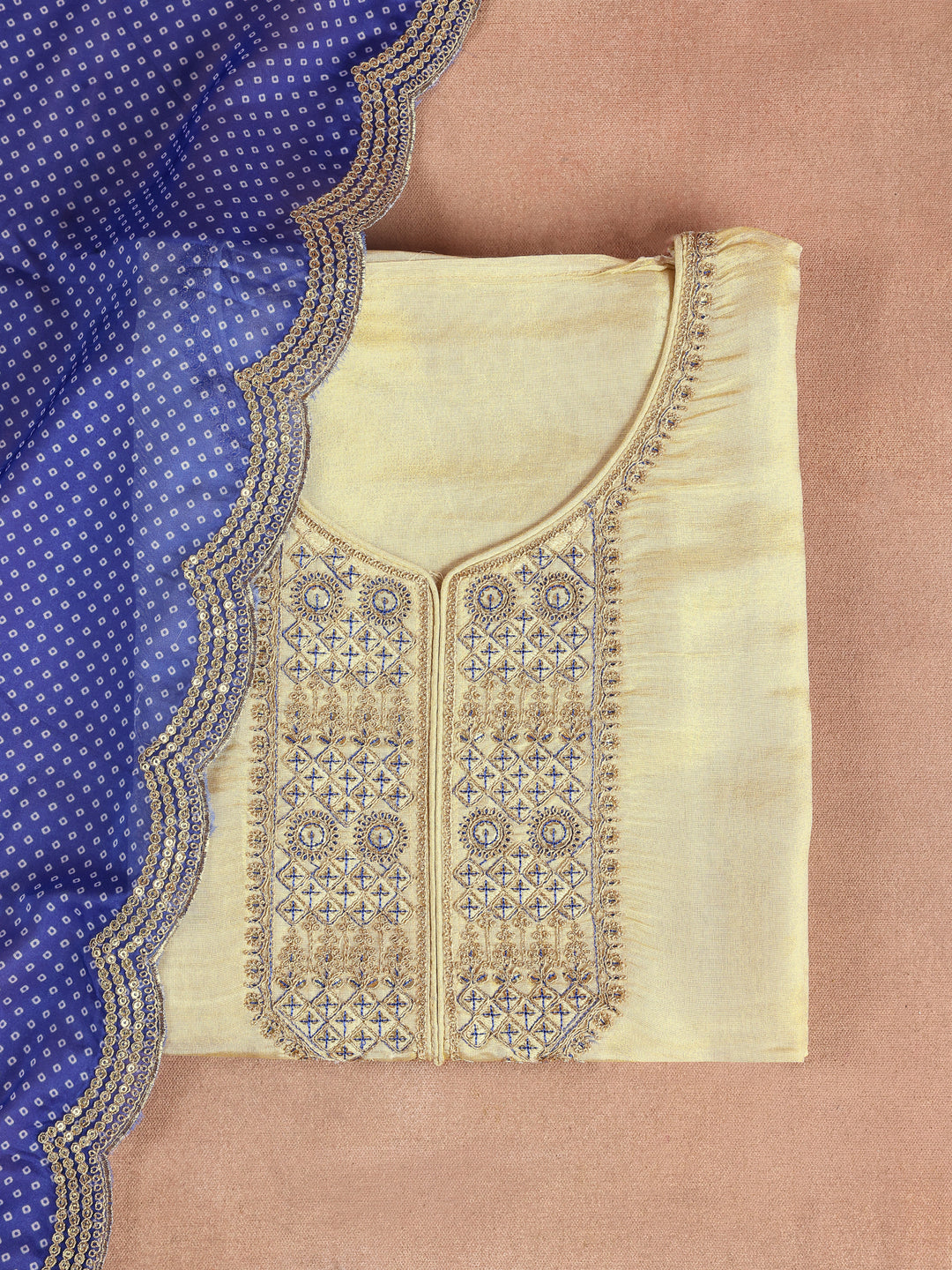  Off White Embroidered Organza Dress Material With Dupatta 