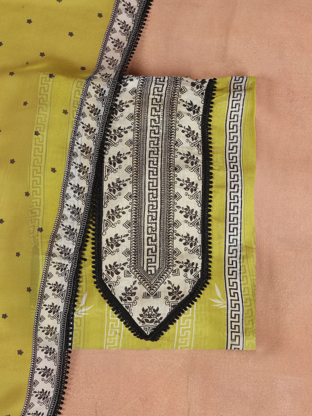 Yellow Printed Organza Dress Material With Dupatta