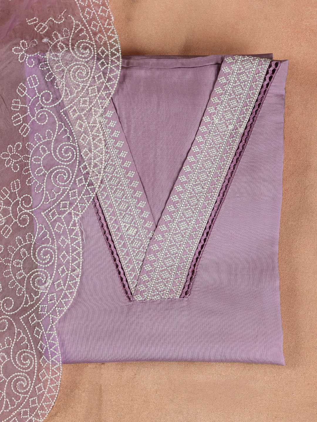 Purple Embroidered Silk Blend Unstitched Suit Set