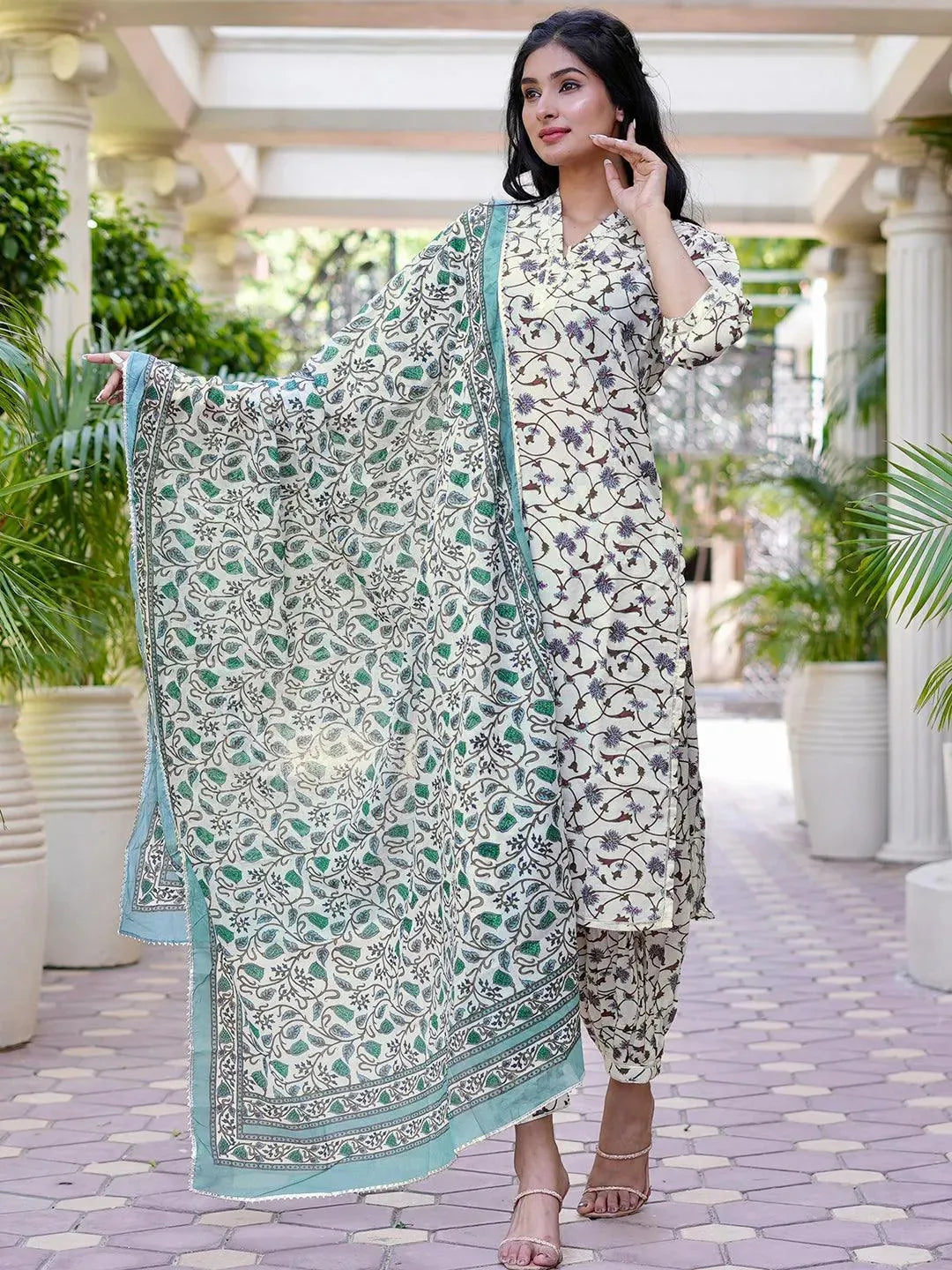 

Buy White Printed Cotton Suit Set - 6919- | Libas Ethnic Wear Online