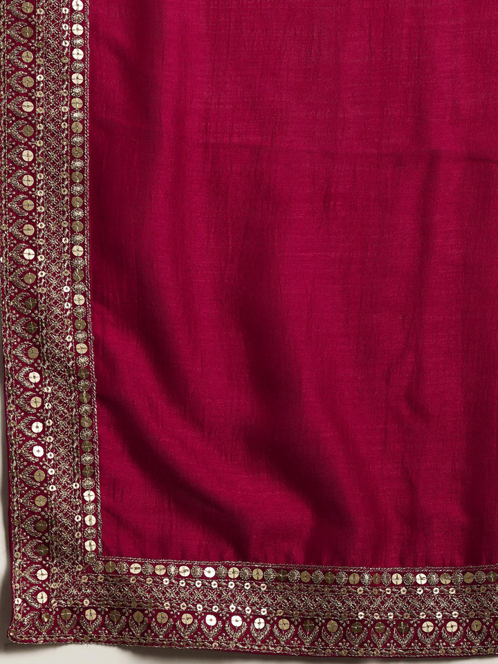 Pink Embroidered Silk Blend Straight Suit With Dupatta - Libas