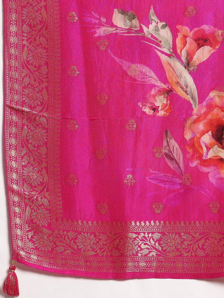 Pink Woven Design Silk Blend Straight Suit With Dupatta - Libas