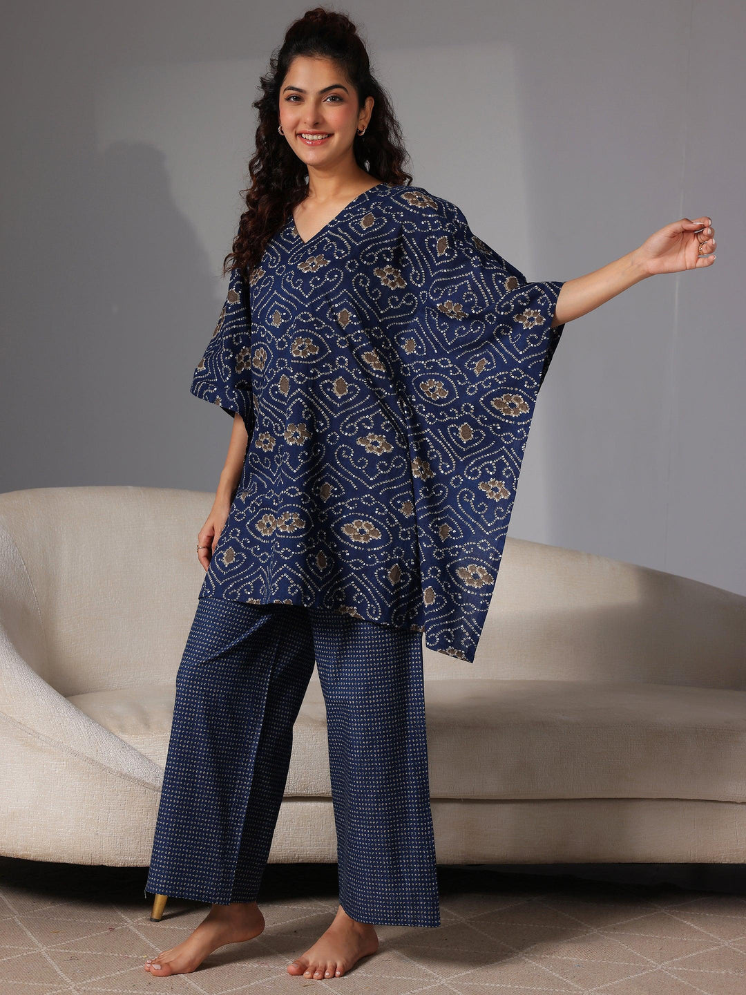 Blue Printed Cotton Night Suits - Libas 